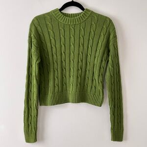 Gap 100% Cotton Green Cable Knit Crewneck Sweater